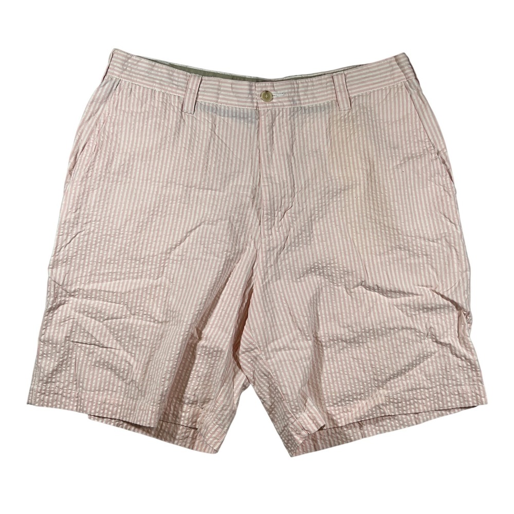 IZOD Seersucker Shorts Mens 36 Pink White Striped Preppy Coastal Summer Classic